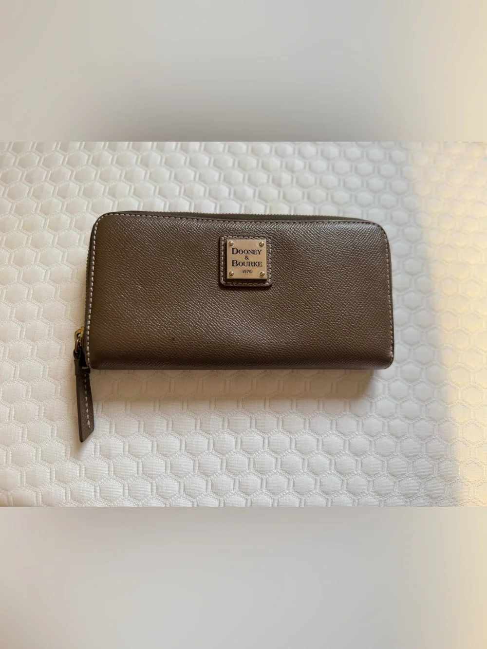 Dooney & Bourke Taupe/Brown Zip Wallet with Logo Plaque